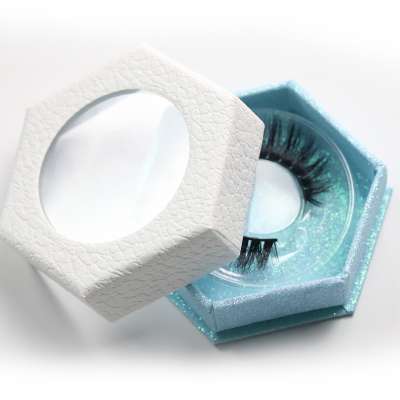 2020 June New Provide White and Blue Glitter Paper Eyelash Packaging Box with 6D Mink Eyelashes All In Stock